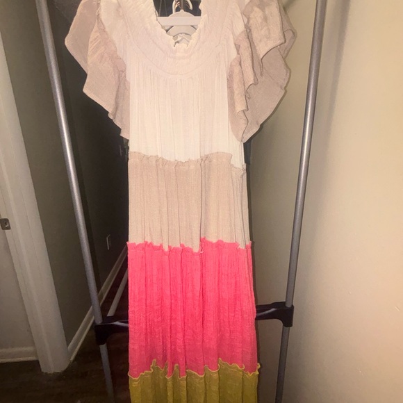 Umgee Cream and Pink Color Block Maxi Dress - Picture 7 of 7